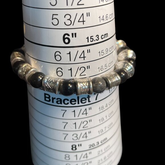 Covington Silver Black Beaded Bracelet Set Multi Strand Boho Chic Layered Look - Picture 5 of 7
